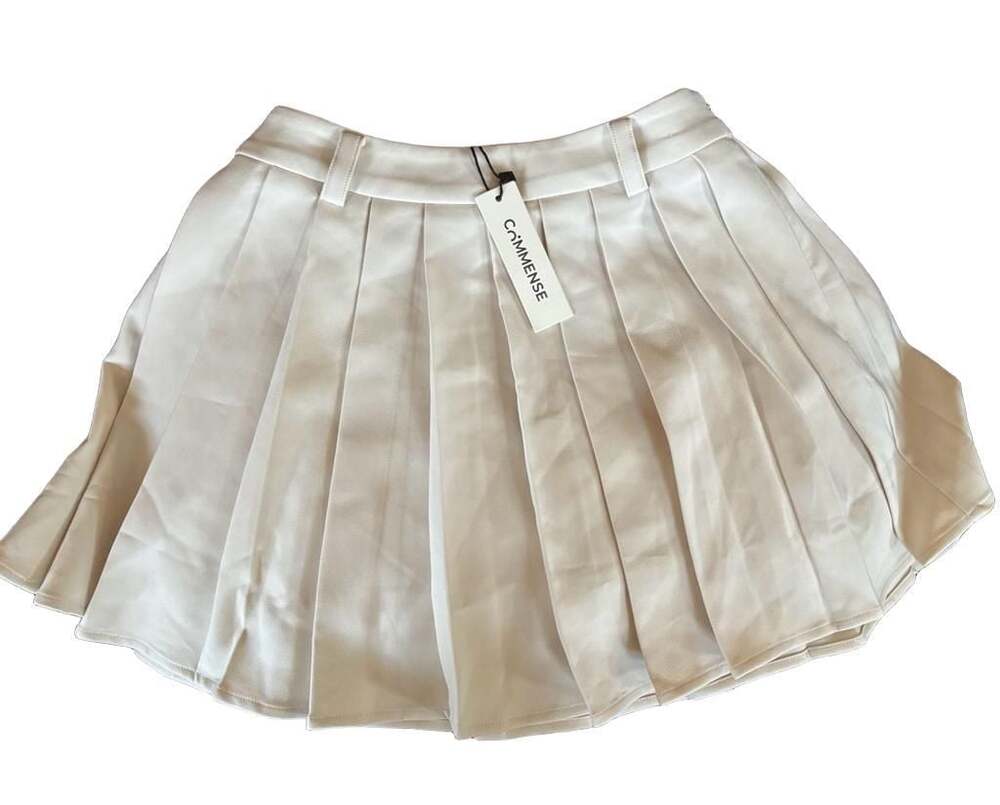 COMMENSE High-Waisted Pleated Mini Skirt in cream-NWT-Size XS